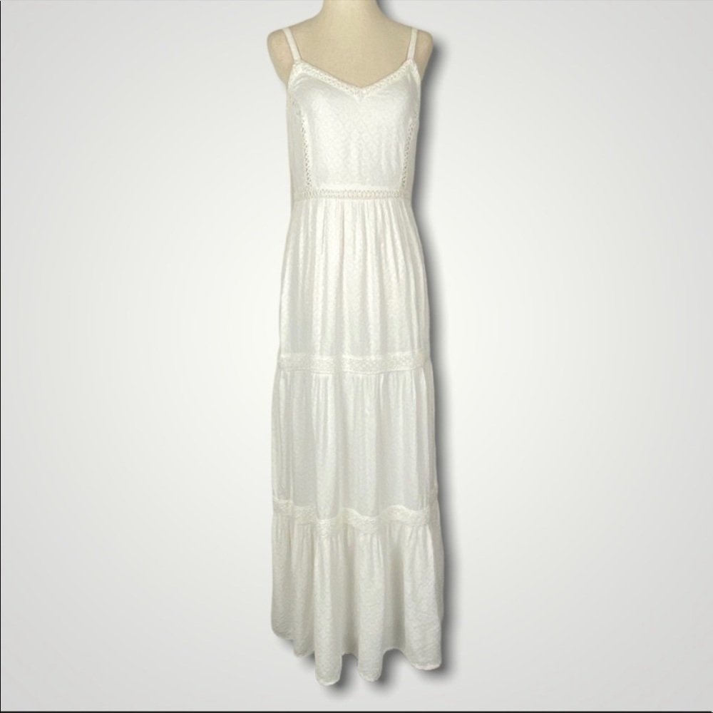 Joie Tiered Maxi Dress Rayon White. Texture Adjustable Straps. Size:S